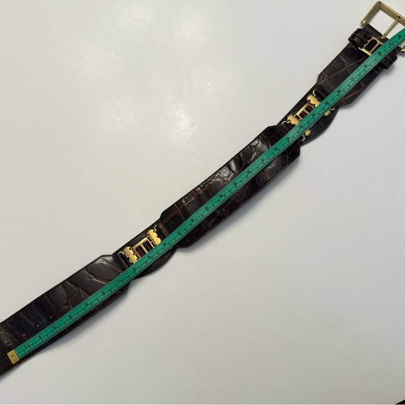 Linea Pelle Wide Croc Embossed Leather Belt Rhinestone Vintage Ruby Red -Fall 24 - Picture 7 of 11